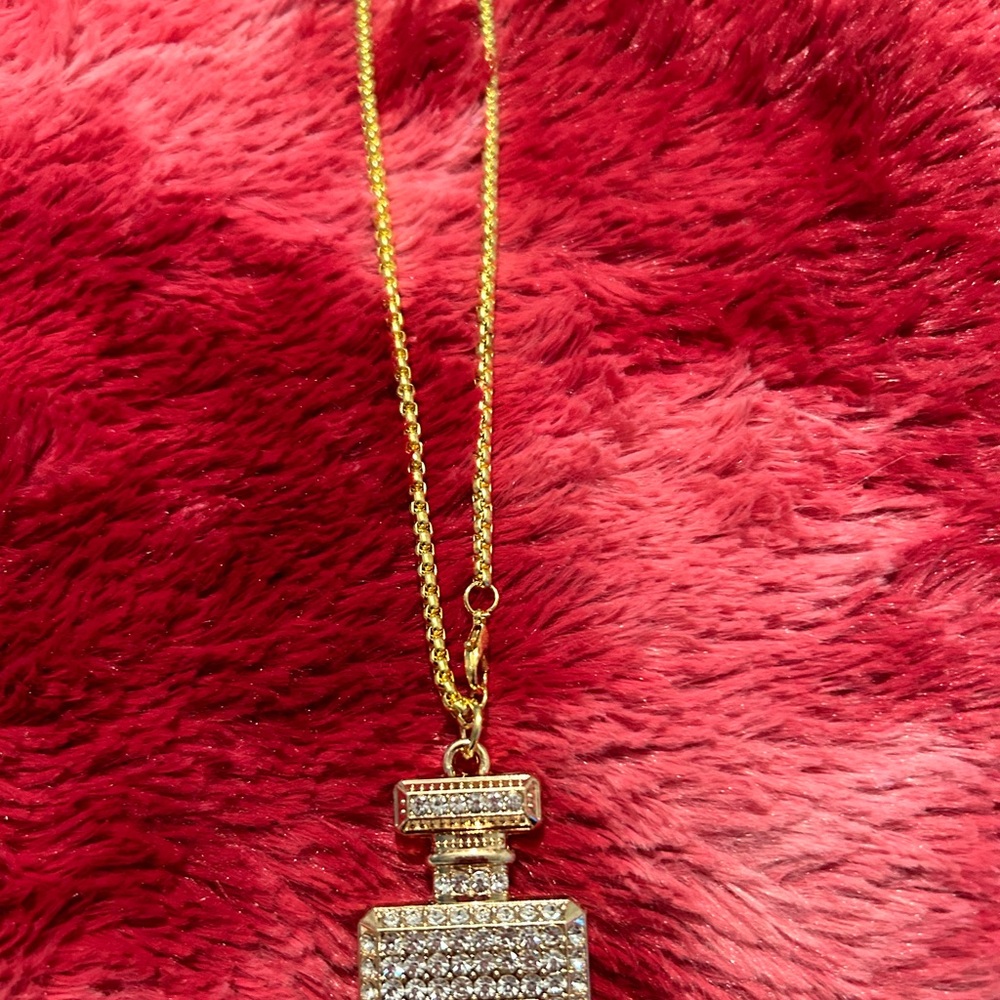 Perfume bottle bling necklace